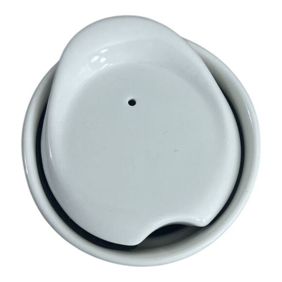 Starbucks 2014 Gold Dots White Ceramic Coffee Mug 12 oz Double Wall Ceramic Lid - Picture 4 of 8